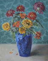 Late Summer Flowers in Blue Vase